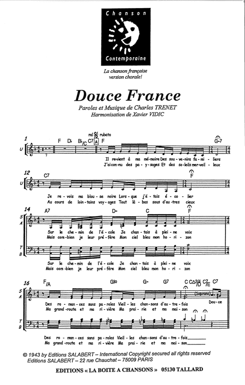 Partition chanson française à 3 voix, une chanson douce